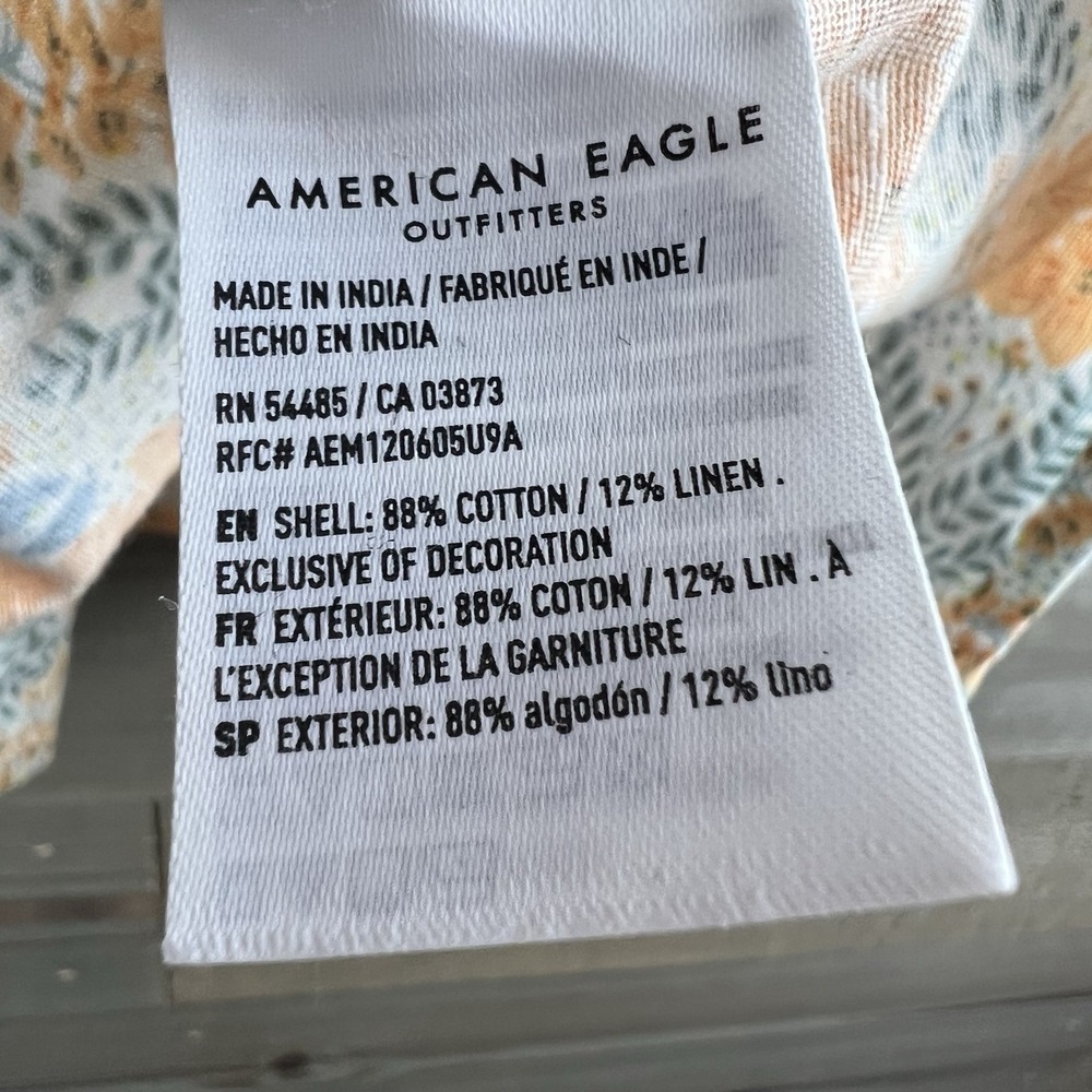 American Eagle Womens Shirt Smocked Crop Floral Puff Sleeve Boho Preppy XL - Picture 7 of 7